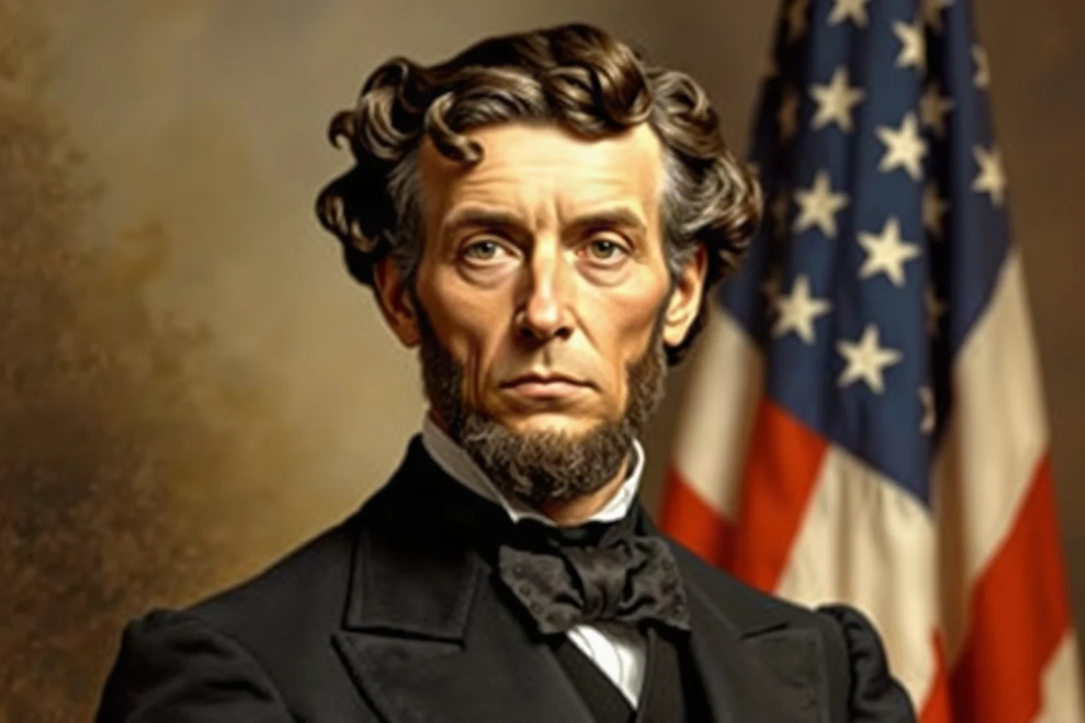 American Civil War era statesman with distinctive facial features, formal portrait style