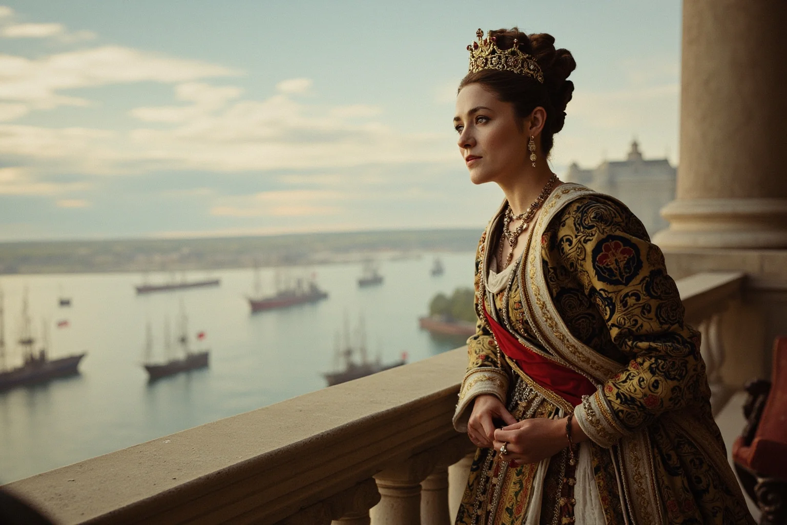 Wars Started By Women: The Rebel Queens Who Changed History 17 An 18th-century Russian empress in imperial regalia observing a naval fleet from a palace balcony