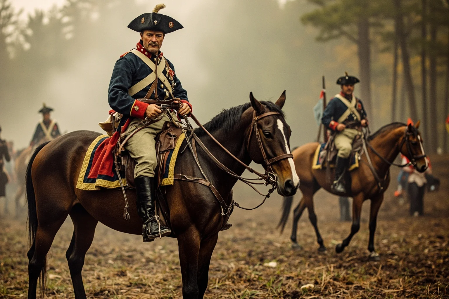 14 Presidents Who Never Served in the Military (And 10 Who Did) 16 An 18th-century Virginia militia officer in colonial uniform, French and Indian War era, mounted on horseback in wilderness
