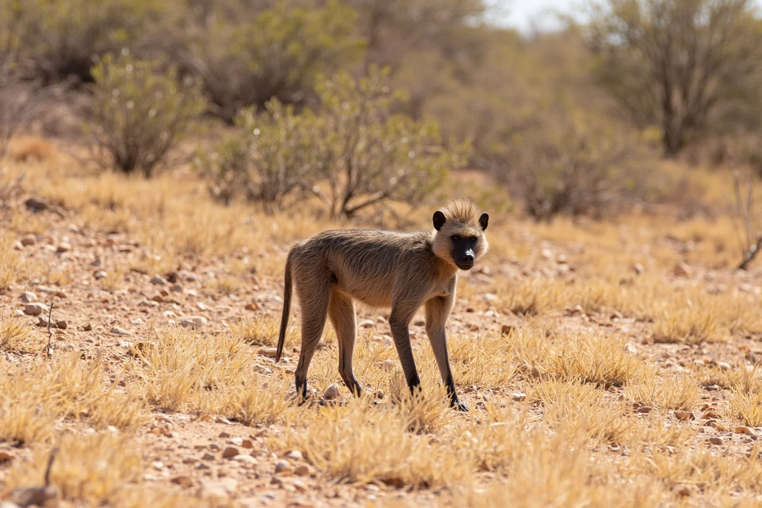 Famous Cryptids: 10 You Know and 16 Wild Ones You Probably Don't 27 An aggressive baboon-like creature standing upright in a dry scrubland desert landscape