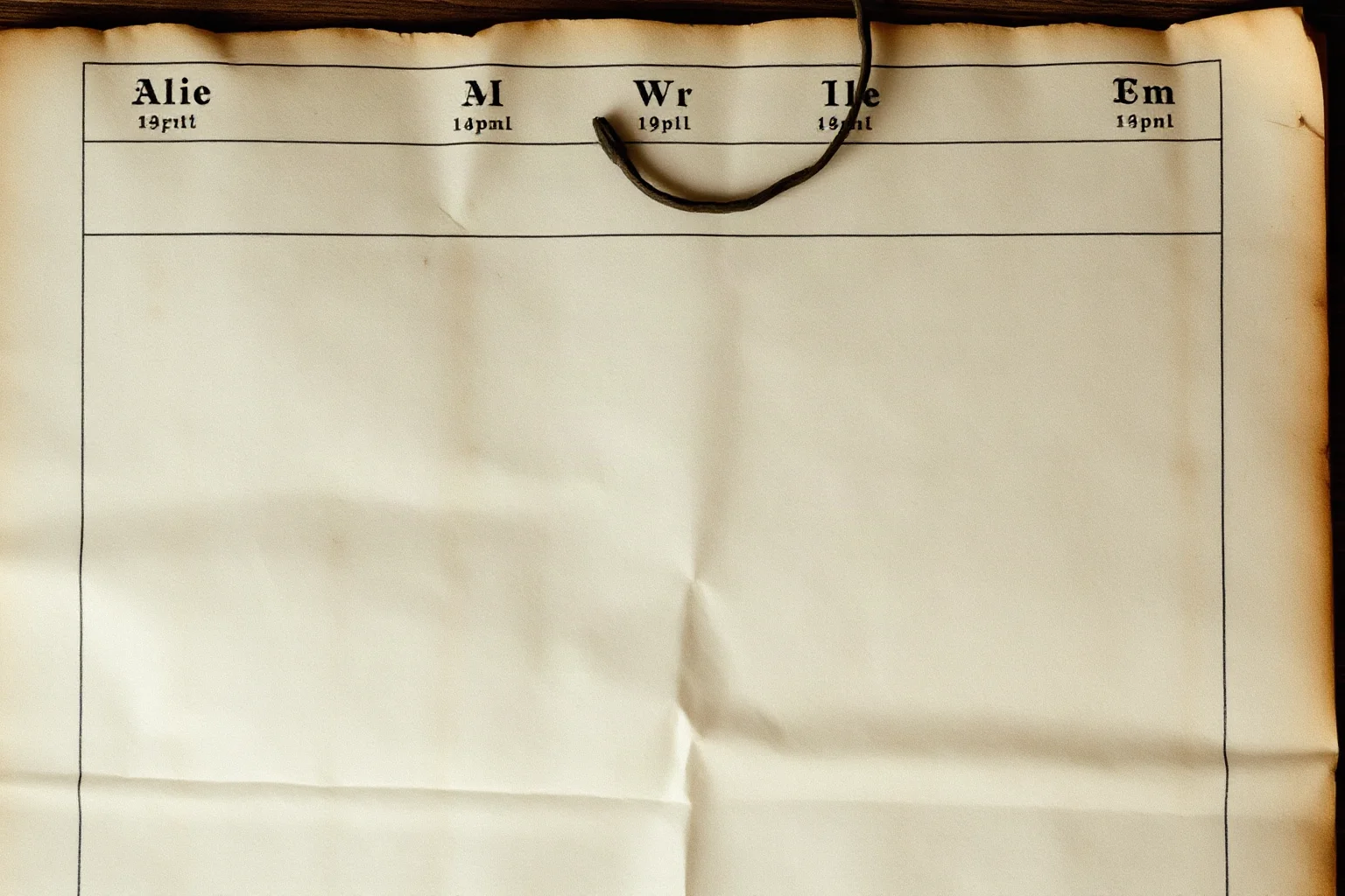 An ancient blank calendar page with faded ink, symbolizing the mystery around St. Patrick's exact birth date