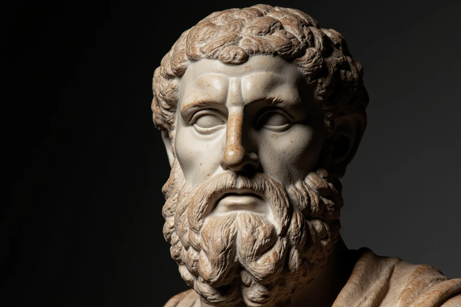 An ancient Greek marble bust with blank, weathered features, symbolizing the mysterious poet Homer