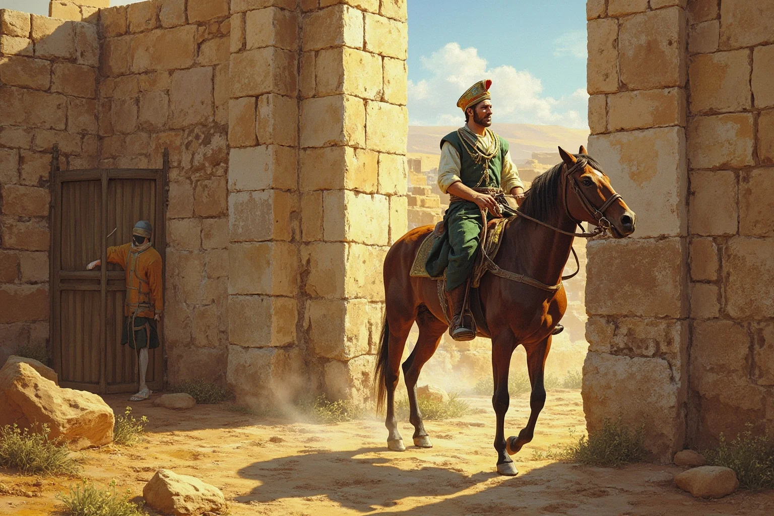 25 Captivating Facts About the Persian Empire 13 An ancient official on horseback inspecting a fortified provincial city gate, representing satrapy governance