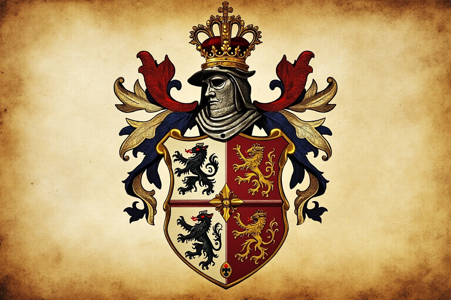 The Real Braveheart: The Story of How Robert the Bruce Freed Scotland 4 An Anglo-Norman medieval knight's coat of arms and family crest on an aged parchment background