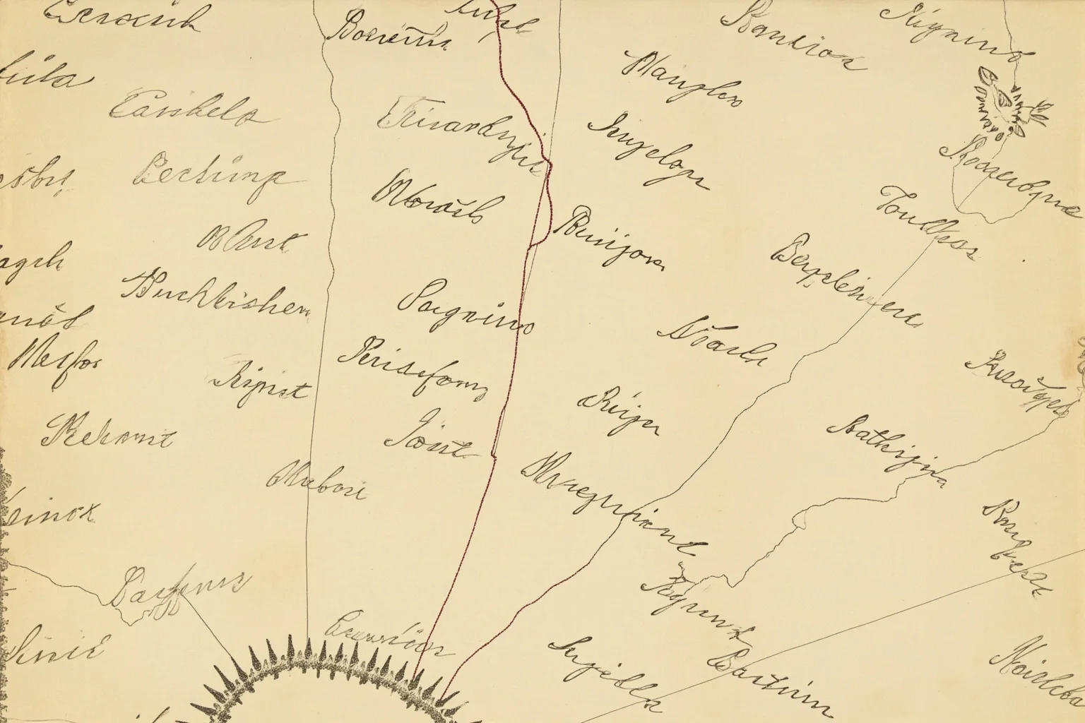 The Mad Baron Who Conquered Mongolia: The Bloody Life of Roman von Ungern-Sternberg 3 An antique hand-drawn map with several overlapping name spellings in cursive script, vintage document style