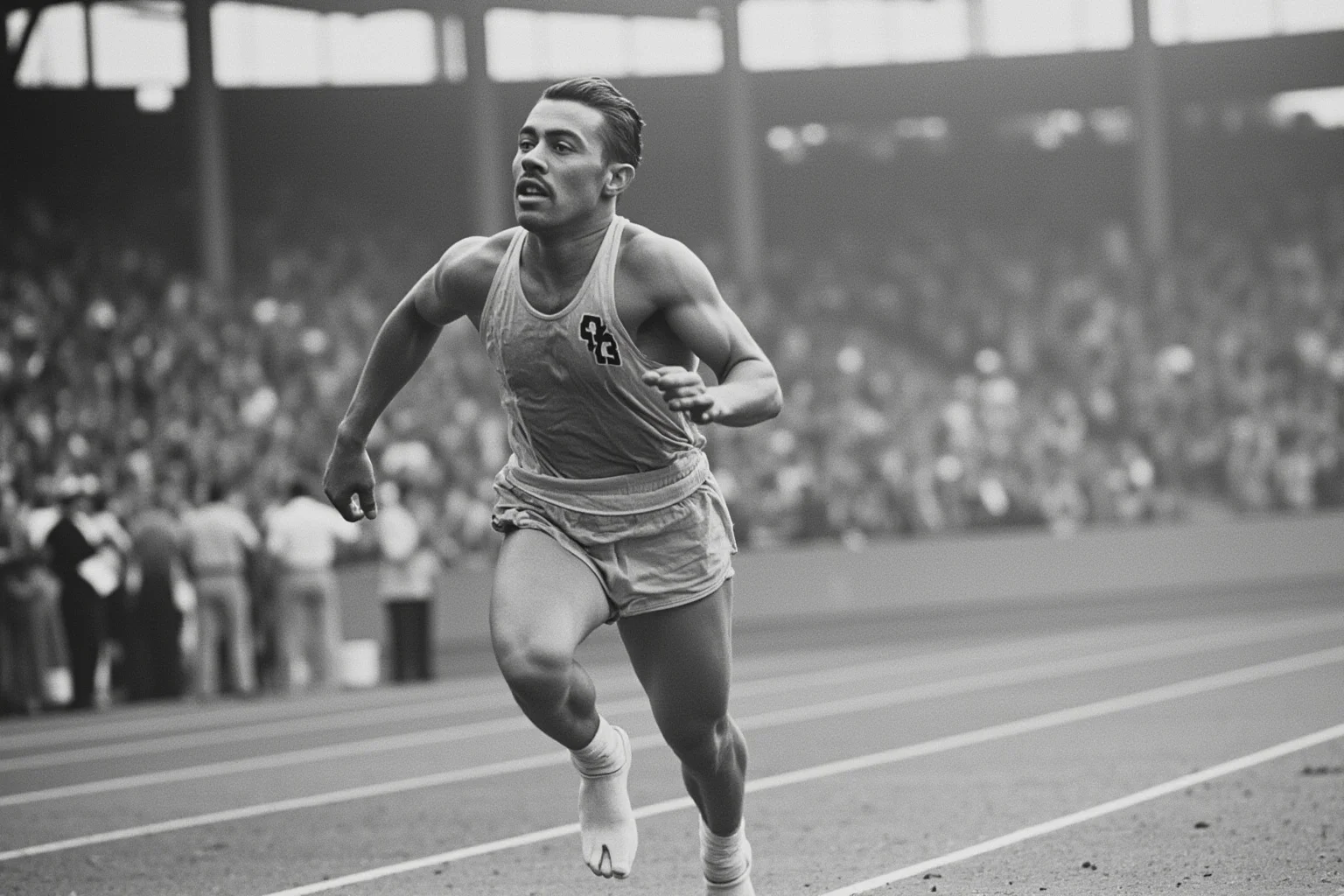 22 Inspiring Stories From Native American History 14 An athletic Native American man in early 1900s track uniform crossing an Olympic finish line