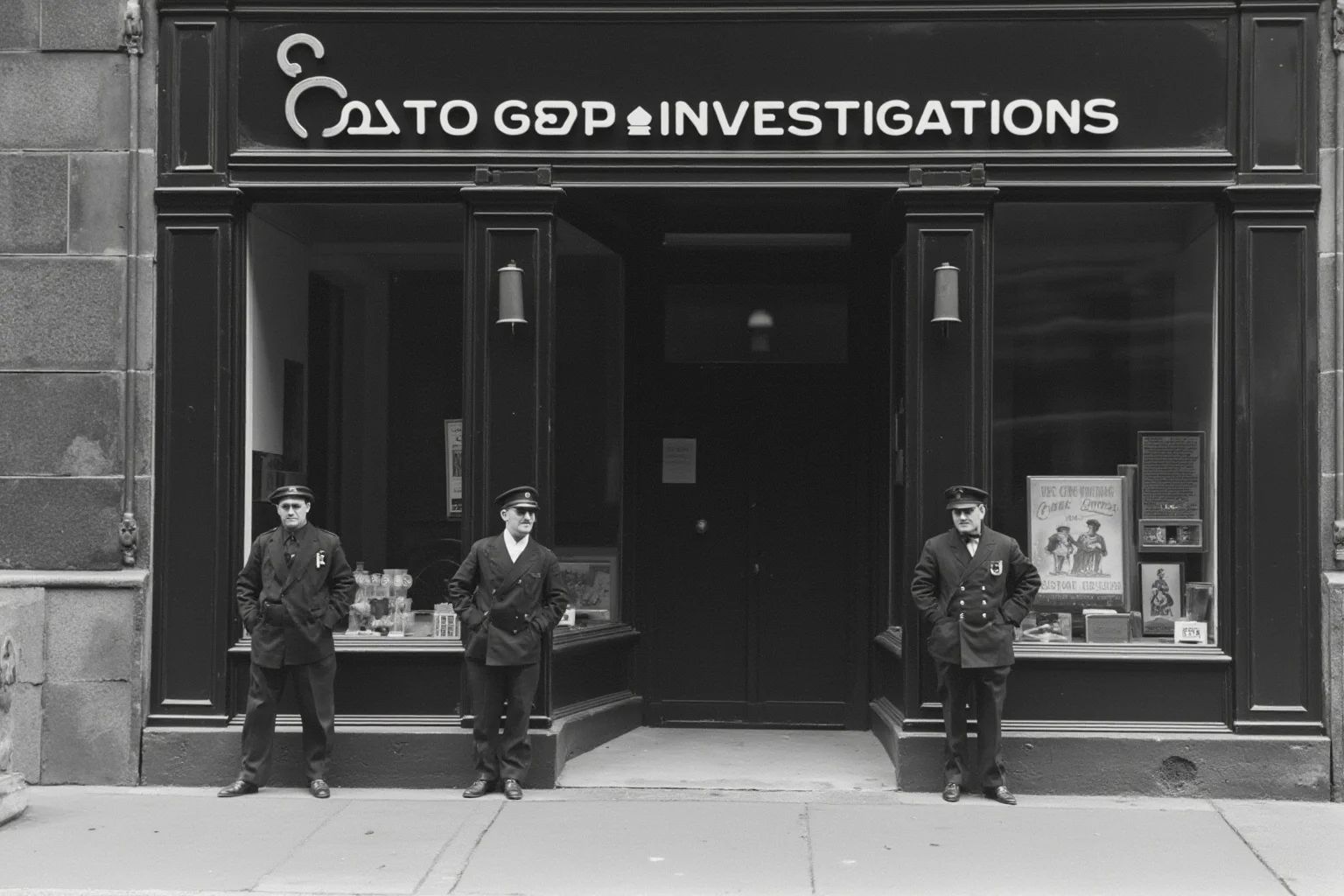 Legendary Cases Involving the Pinkerton Detective Agency 19 An early 20th-century office building exterior with security guards, representing corporate investigations