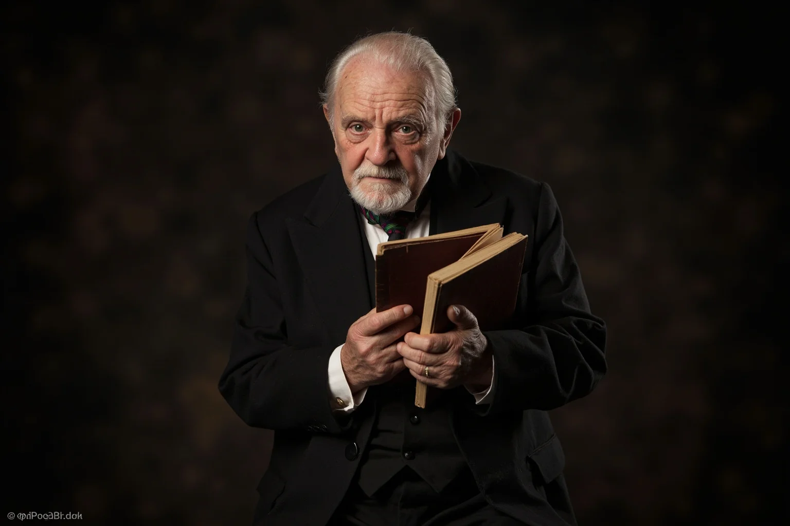 25 Greatest Historical Figures of the Victorian Era 13 An elderly Victorian poet laureate in formal dress, holding manuscripts with a contemplative expression