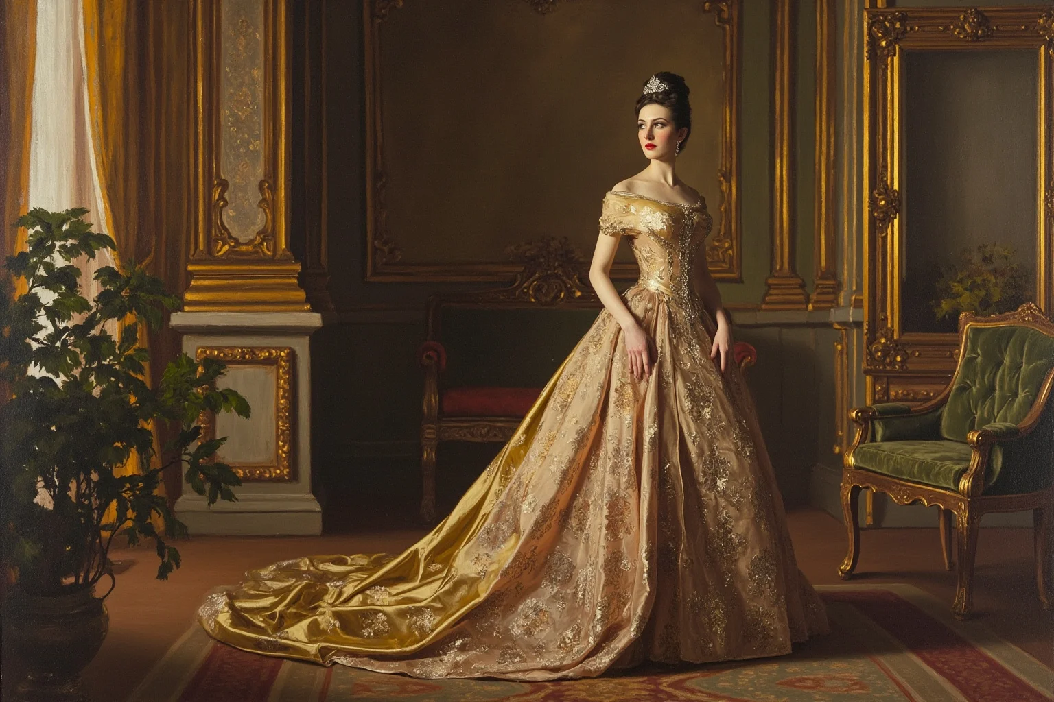 Most Interesting People in History: 22 Figures Who Shaped the World 19 An empress in an opulent gown standing in a grand Russian palace hall, oil painting style