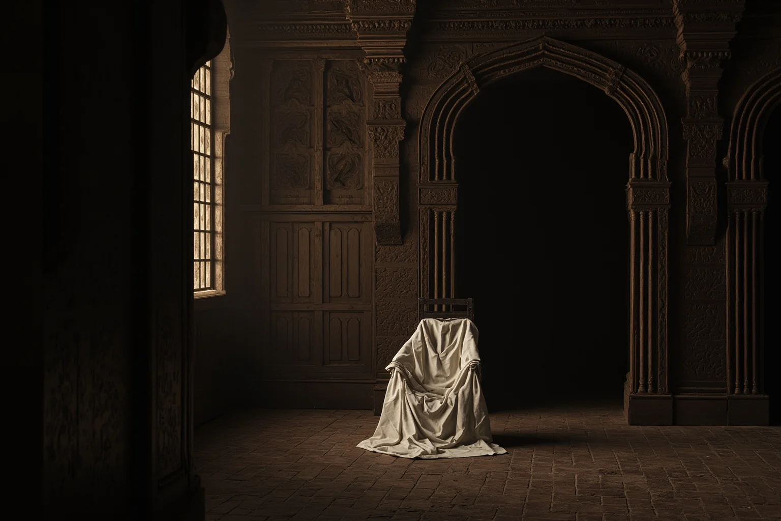 The Real Braveheart: The Story of How Robert the Bruce Freed Scotland 14 An empty medieval castle chamber with a royal gown draped over a chair, representing a fictional romance