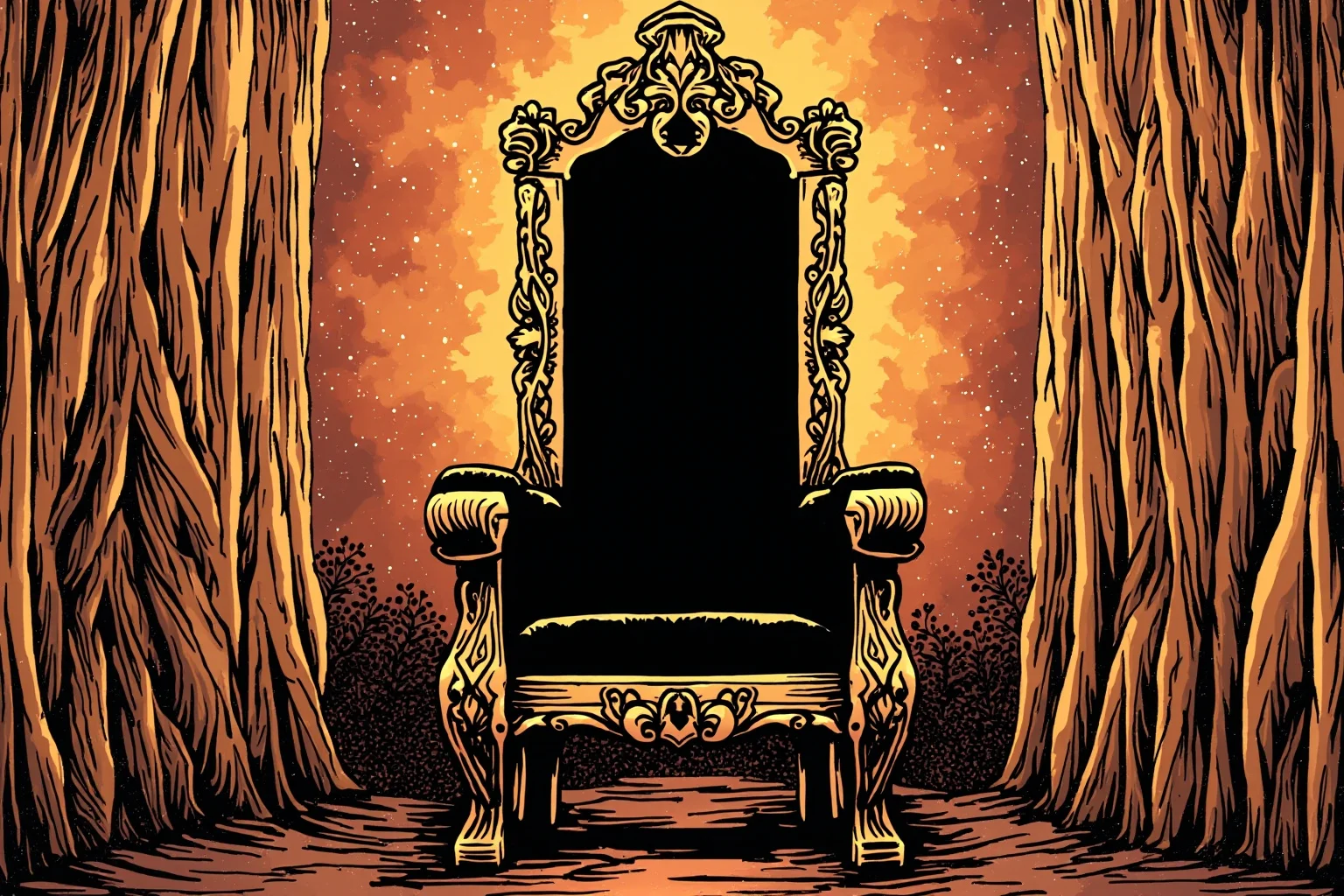 25 Little-Known Facts About Genghis Khan, the Brutal Ruler 16 An empty ornate throne with a blank silhouette where a ruler's portrait would be, symbolic illustration