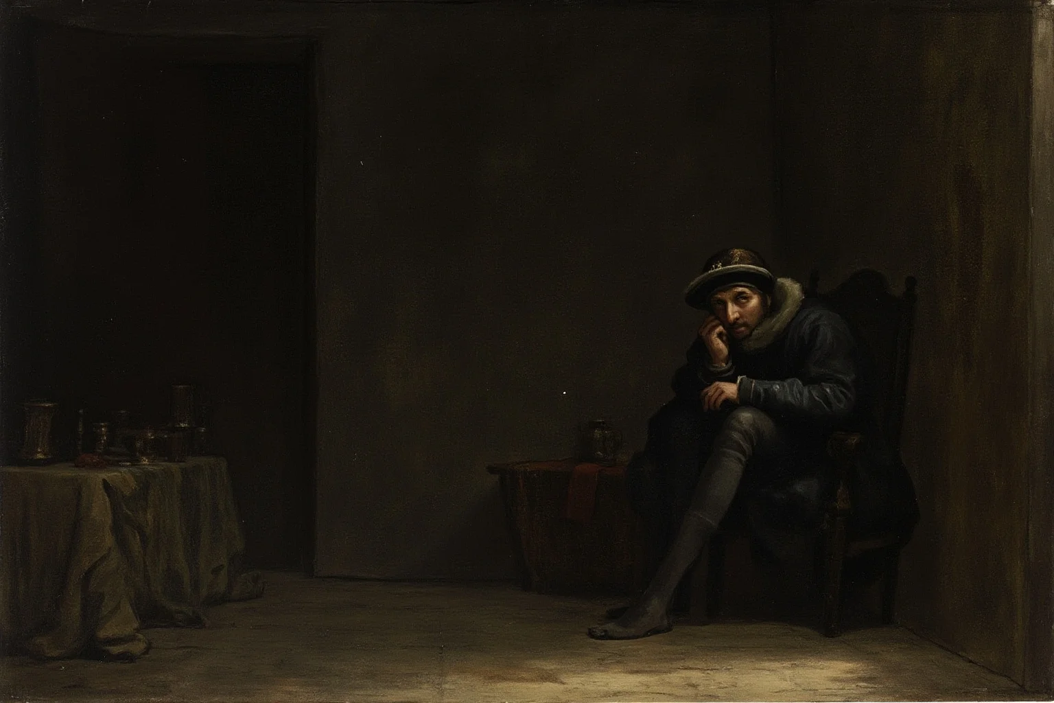Historical Figures Who Died Of A Broken Heart 11 An illustrated 18th-century Spanish king sitting alone in a dim palace chamber, head in hands