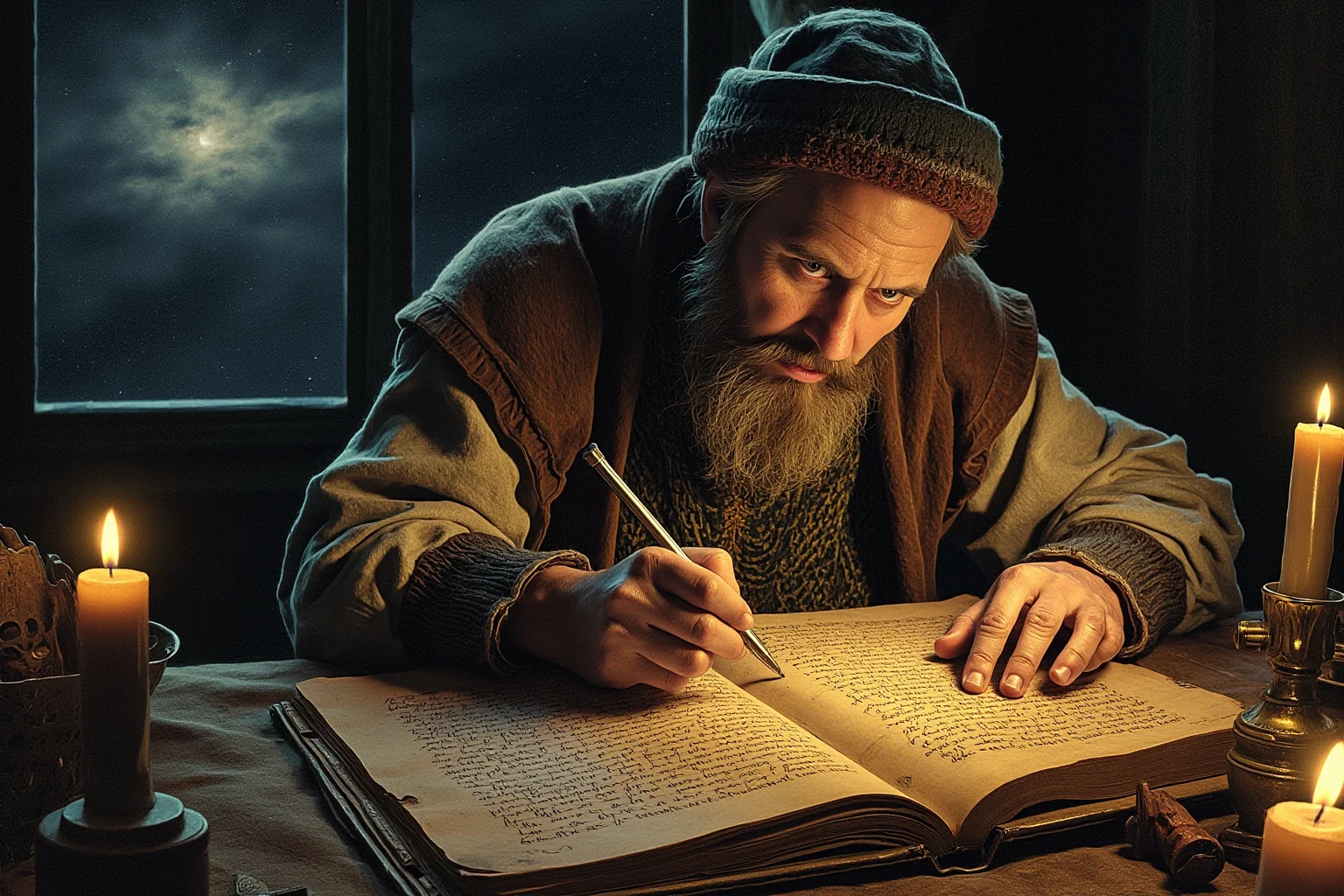 Why The Year 536 May Have Been The Worst Year In History 2 An illustrated ancient scribe writing by candlelight, describing a strange dim sky, historical manuscript style