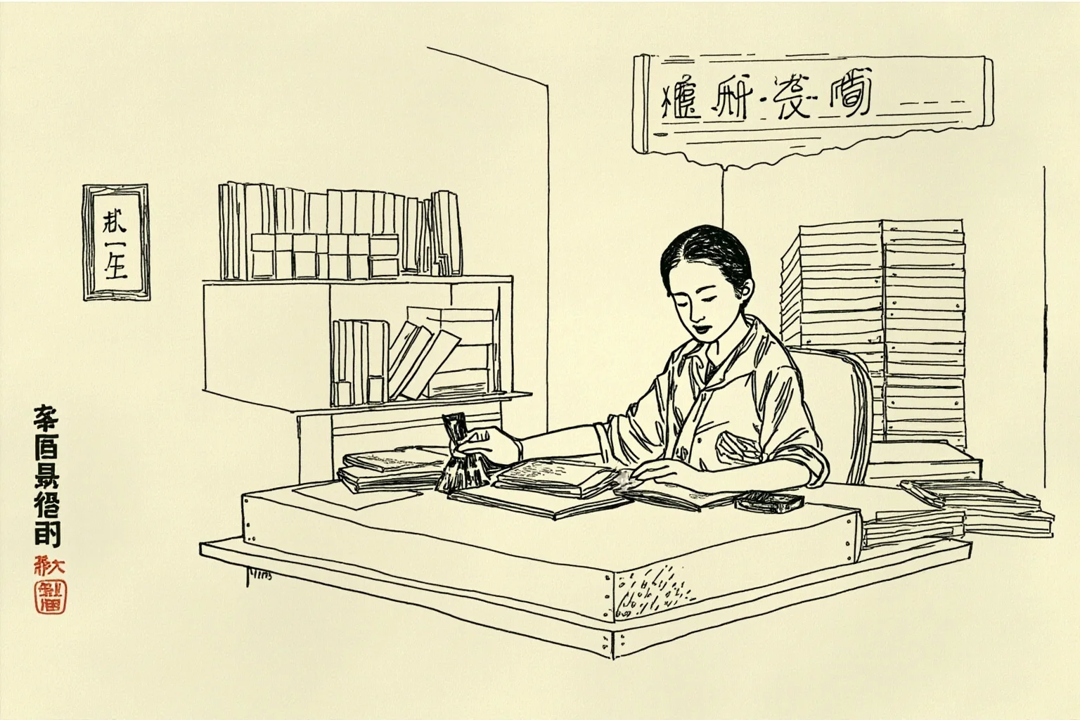 The One-Child Policy: Why China Stopped Its Citizens From Growing Their Families 2 An illustrated Chinese family planning office from the 1980s with a clerk reviewing paperwork at a desk, in a muted historical illustration style
