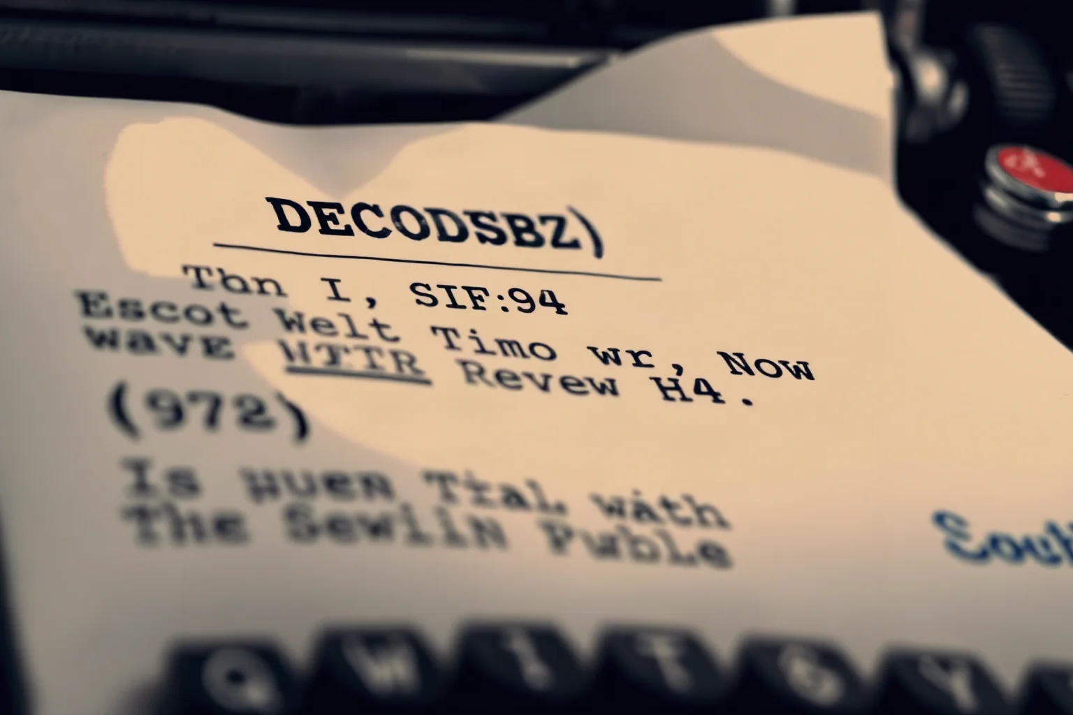 An illustrated close-up of an old decoded telegram with typewriter font, mysterious mood