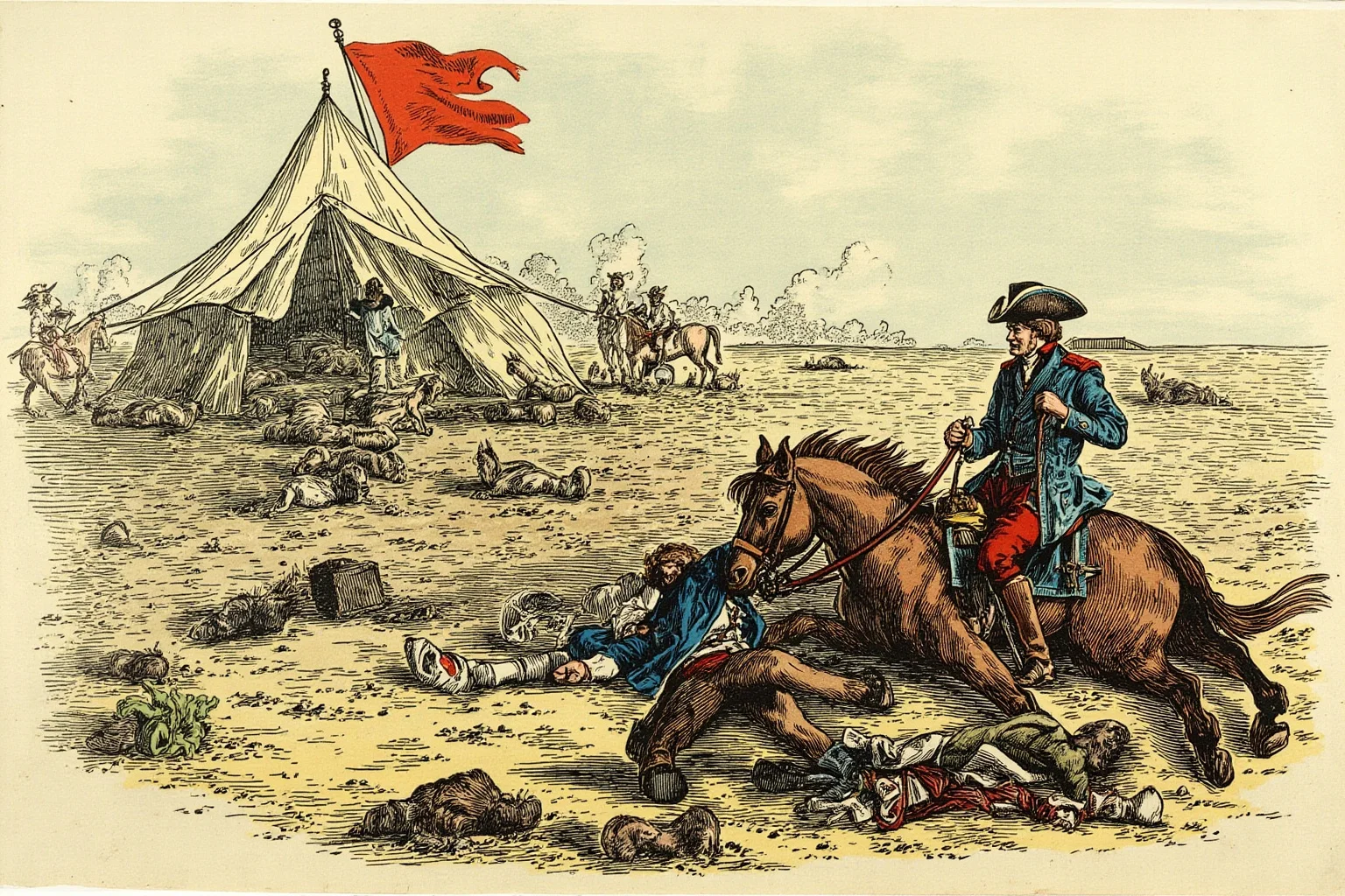 25 Little-Known Facts About Genghis Khan, the Brutal Ruler 24 An illustrated dramatic scene of a horseback rider collapsing near a campaign tent, symbolic not graphic