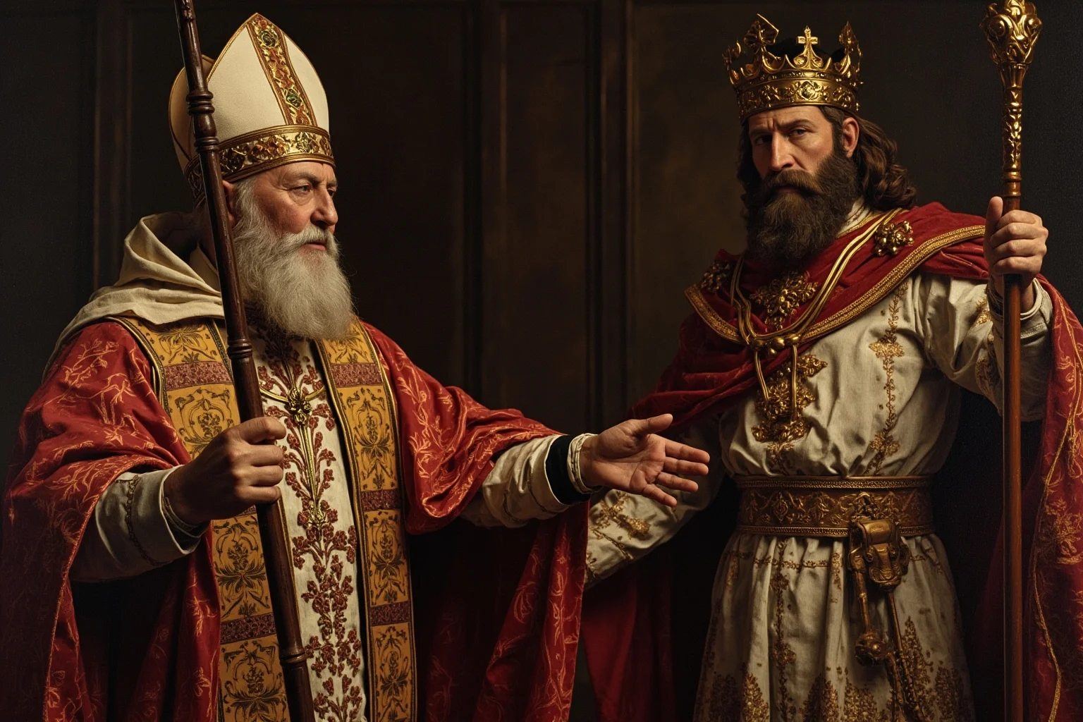 Best and Worst Popes in History: Ranking 20 Who Shaped (or Shook) the Church 14 An illustrated medieval pope in ornate vestments standing firm before a crowned emperor, dramatic historical painting style
