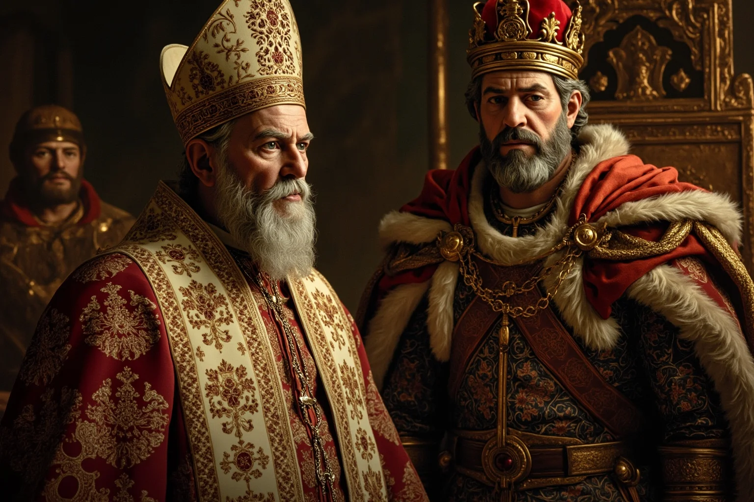 Best and Worst Popes in History: Ranking 20 Who Shaped (or Shook) the Church 18 An illustrated medieval pope in ornate vestments standing firm before a crowned emperor, dramatic historical painting style