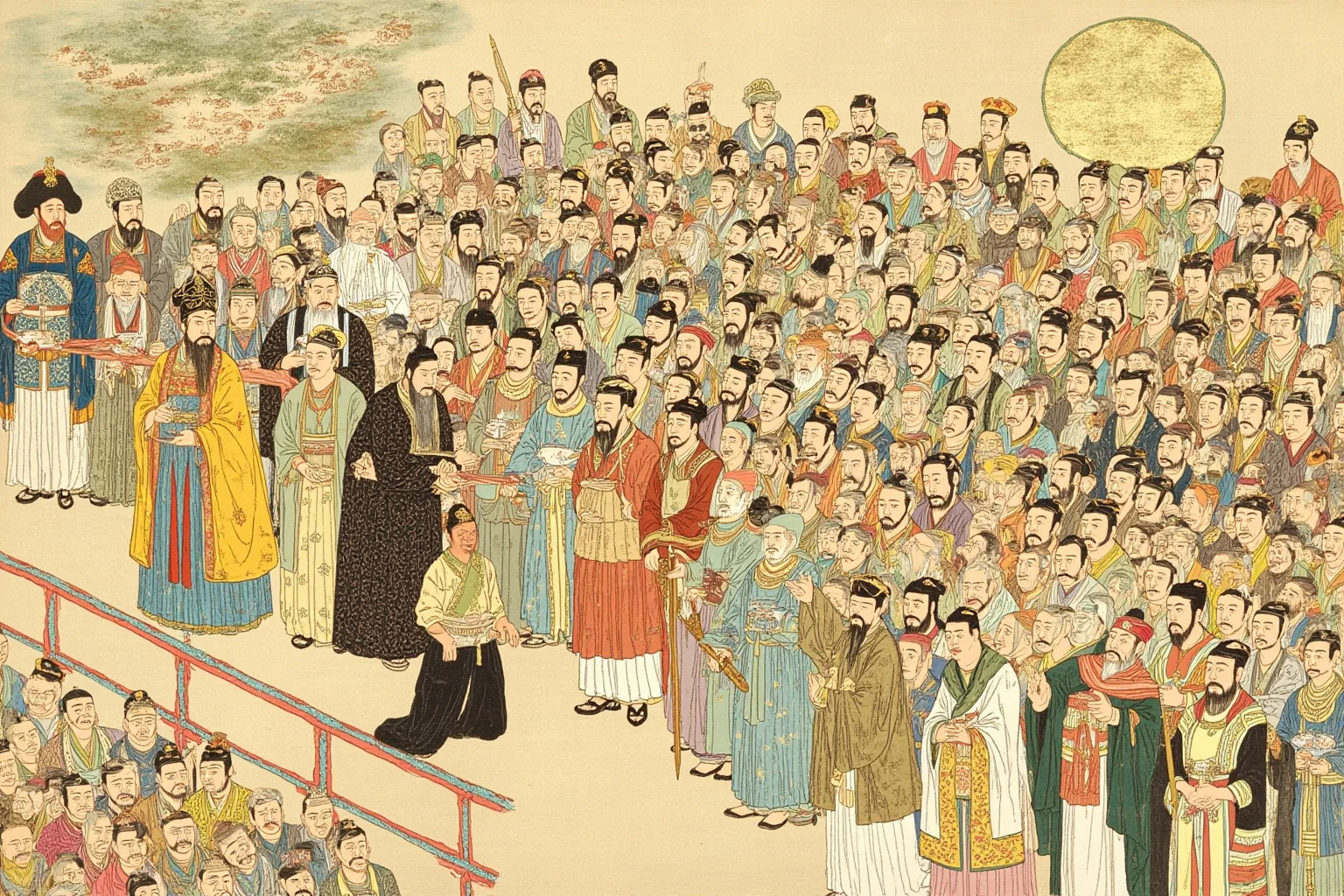 25 Little-Known Facts About Genghis Khan, the Brutal Ruler 8 An illustrated Mongol council scene showing officials of varying backgrounds being honored by a ruler