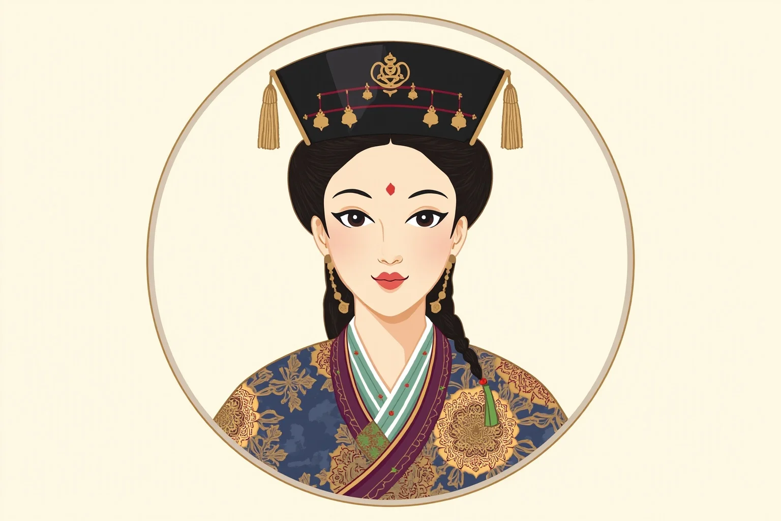 25 Little-Known Facts About Genghis Khan, the Brutal Ruler 22 An illustrated portrait-style image of a Mongol noblewoman in traditional dress, symbolic and respectful