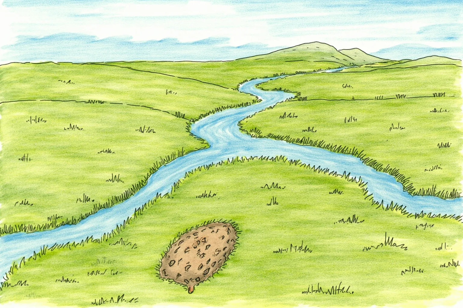 25 Little-Known Facts About Genghis Khan, the Brutal Ruler 25 An illustrated remote grassland landscape with a hidden, unmarked burial mound and diverted river