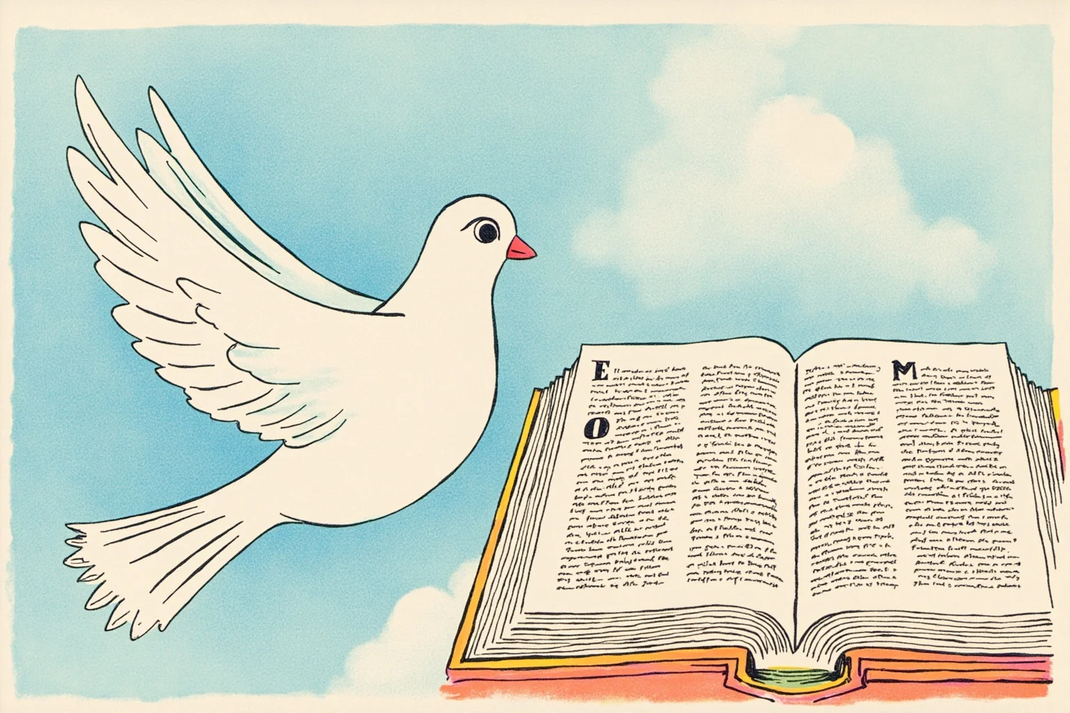 Historical Figures That Were Shockingly Born In The Same Year 20 An illustration contrasting a dove of peace with an open Bible, symbolizing humanitarian and religious influence from the same generation