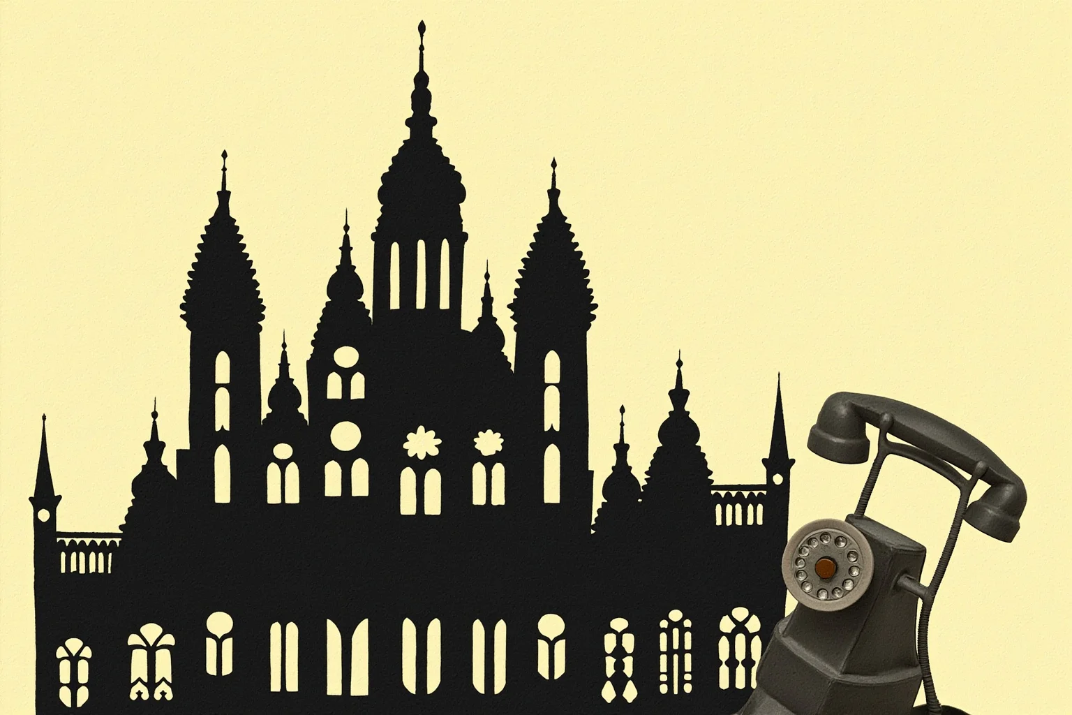 Galileo, Harvard, and 20 Other Unlikely Simultaneous Historical Events 12 An illustration of an ornate palace silhouette beside an early telephone and biplane, blending old and new eras