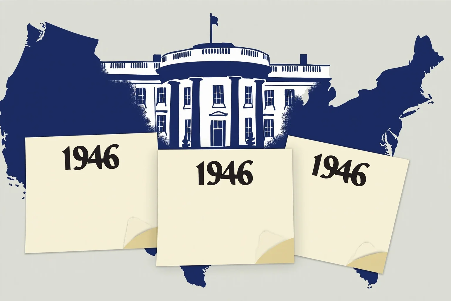 Historical Figures That Were Shockingly Born In The Same Year 21 An illustration of the White House silhouette with three overlapping calendar pages all marked 1946, symbolizing three future presidents born the same year
