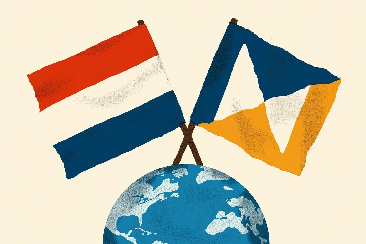 Historical Figures That Were Shockingly Born In The Same Year 17 An illustration of two flags and a globe, symbolizing global political leadership born from the same generation