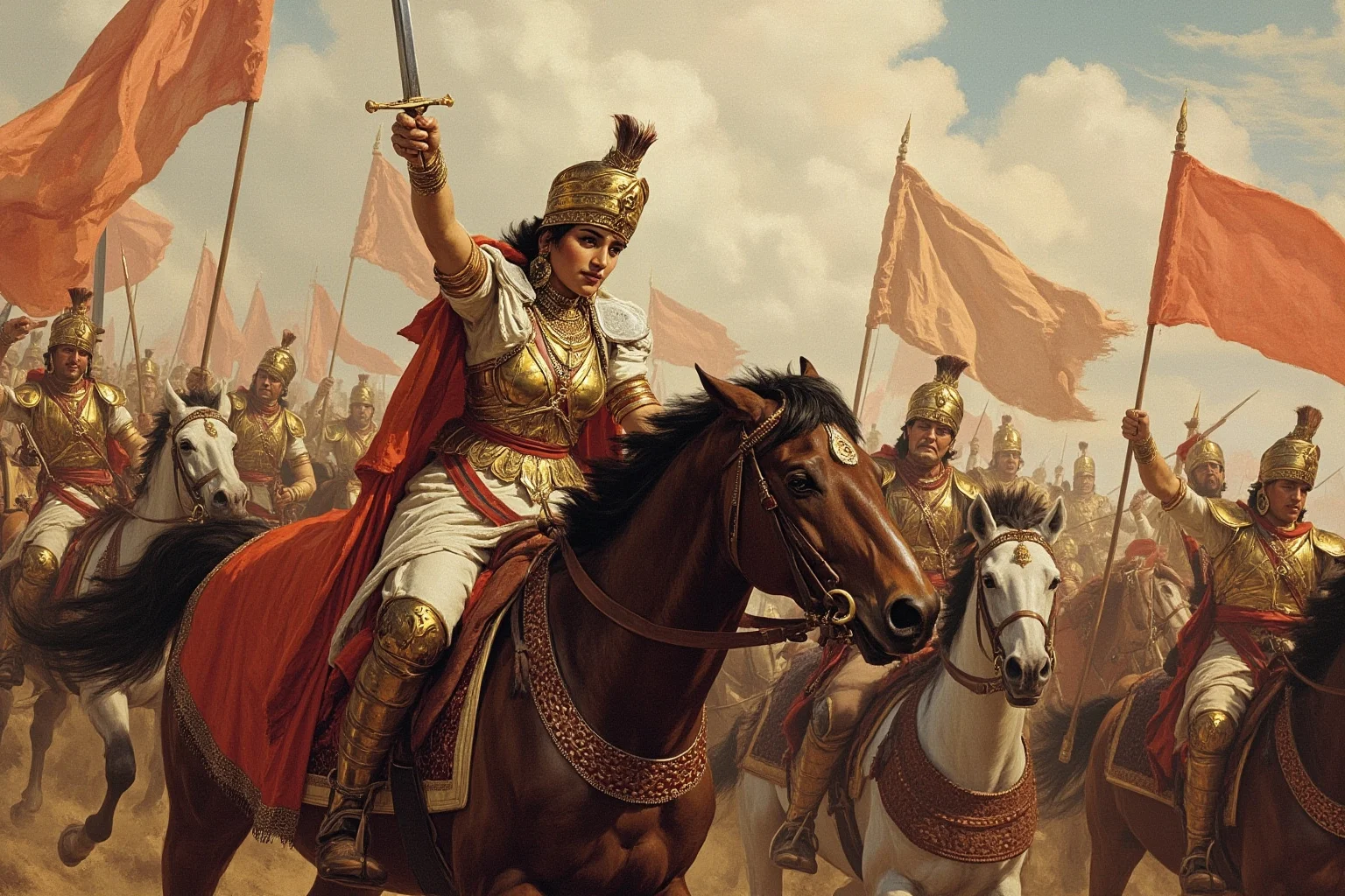 Wars Started By Women: The Rebel Queens Who Changed History 19 An Indian queen in armor riding a horse with a sword raised, leading rebel soldiers during the 1857 uprising