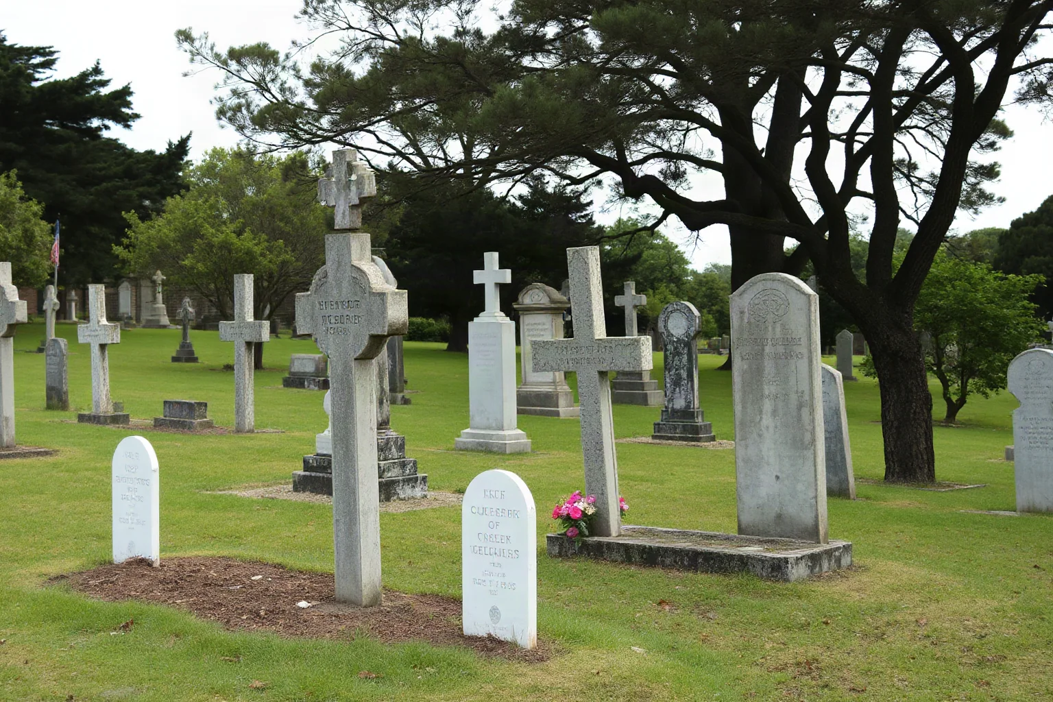An old cemetery or memorial field symbolizing historical population loss in a colonial territory