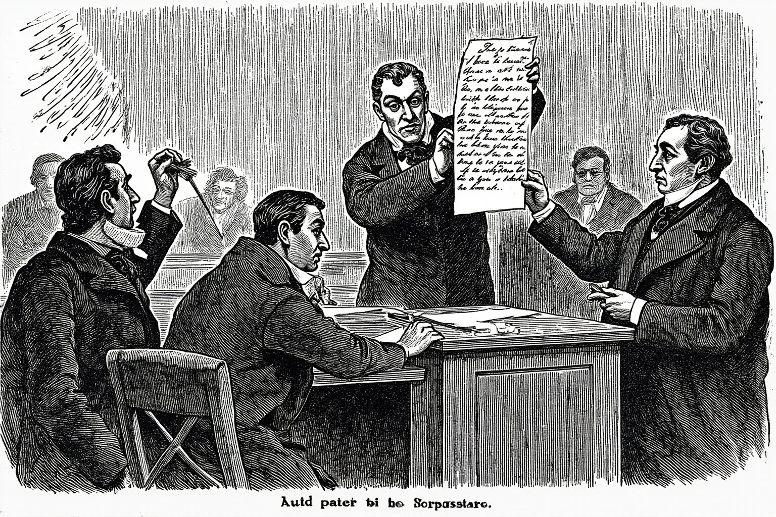 23 Facts About Hetty Green, the Billionaire Who Lived Like a Beggar 16 An old courtroom scene with lawyers examining a handwritten document held up as evidence, Victorian era illustration