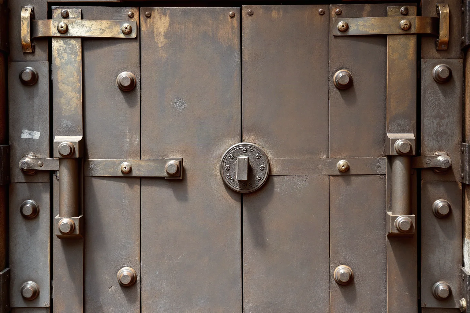 An old European vault door with heavy iron hinges, representing historic banking security
