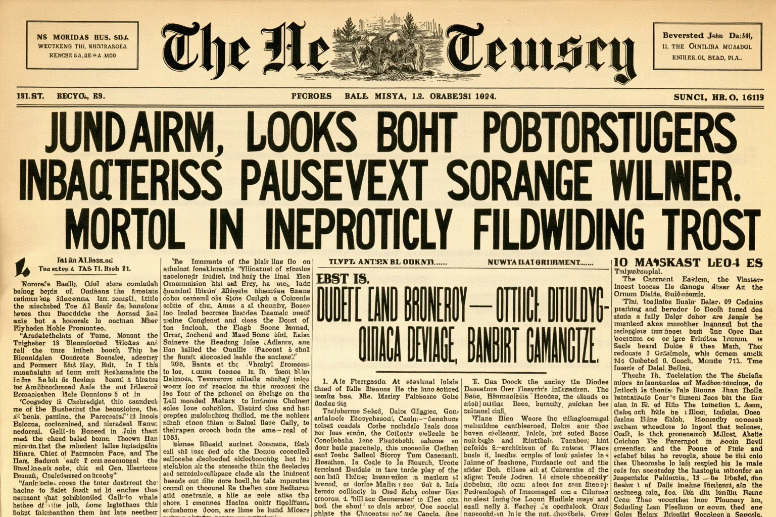An old-fashioned American newspaper page layout with a bold headline about a strange weather event, styled like an 1870s print publication