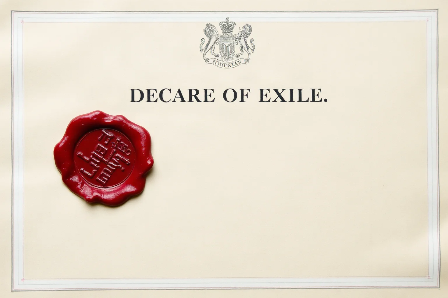An old official government document with a wax seal representing a legal decree of exile