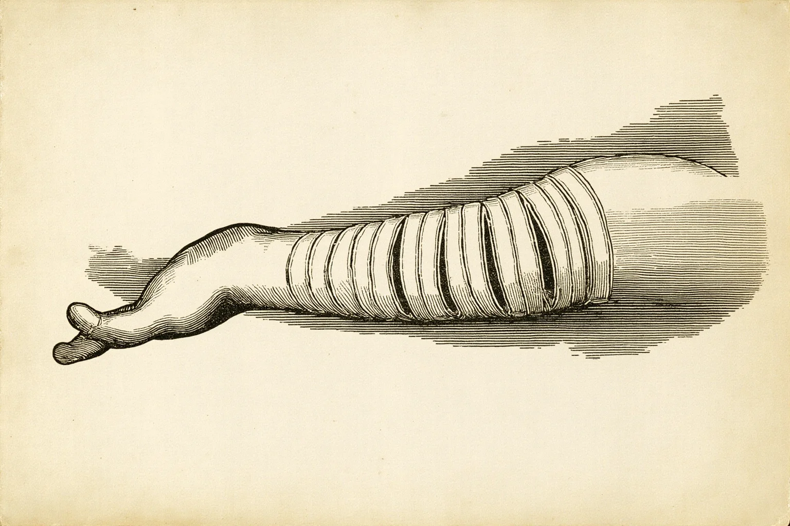 The Human Lightning Rod: The Man Who Was Struck Seven Times 13 An old photograph-style illustration of a bandaged arm and leg symbolizing recovery from burns
