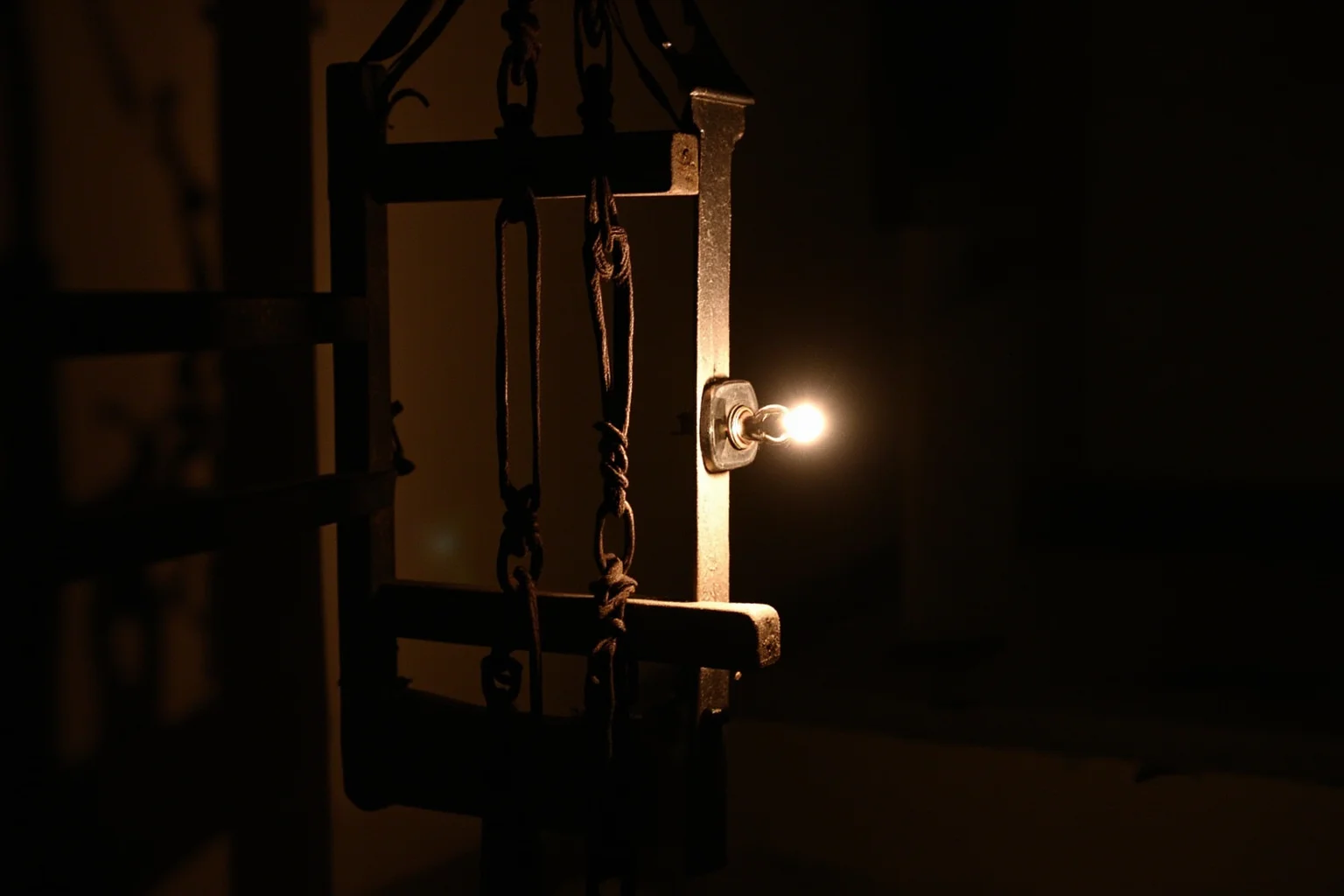 25 Disturbing Last Words By Notorious Criminals 23 An old Sing Sing electric chair room, worn leather straps, dim historic lighting, unsettling stillness