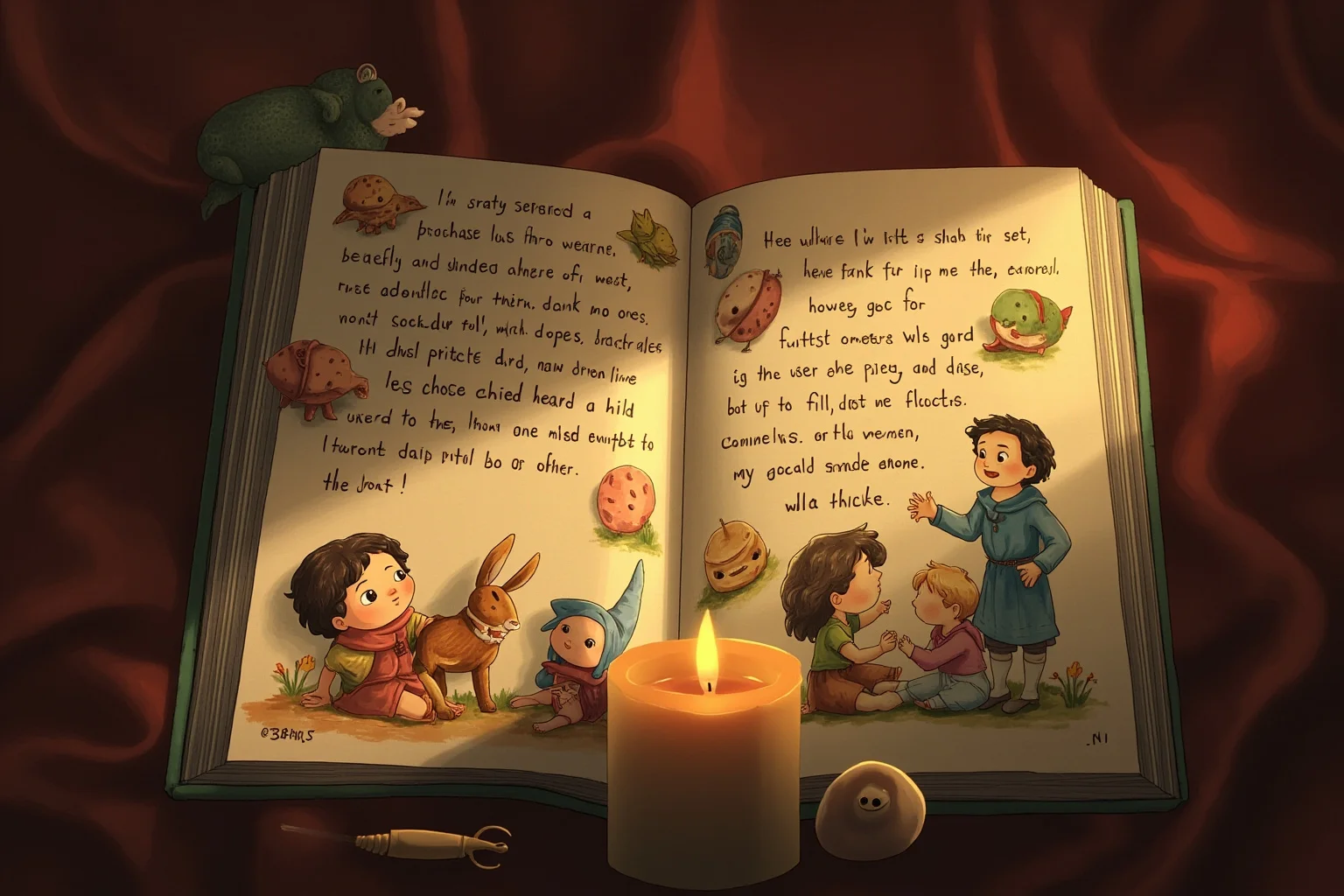 21 Beloved Historical Figures Who Are Controversial Today 20 An open children's storybook with whimsical illustrations and a candle beside it, cozy symbolic illustration