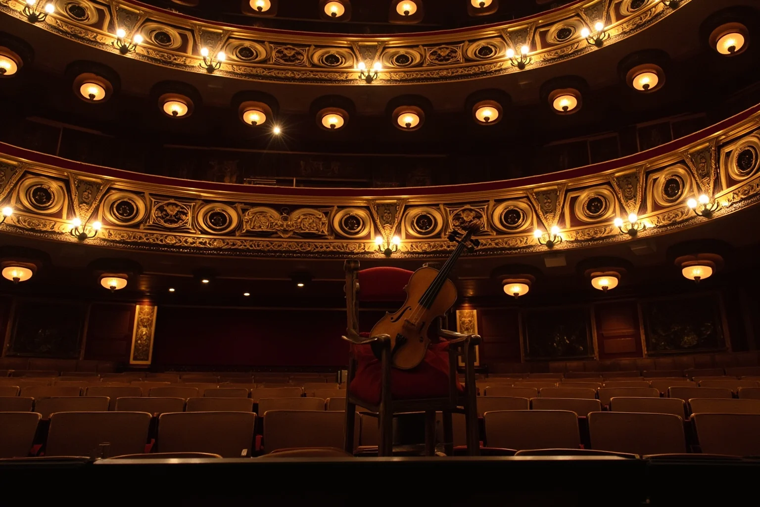 TB or Not TB: 22 Historical Figures Who Contracted Tuberculosis 20 An ornate 19th-century European concert hall stage with a lone violin resting on a chair