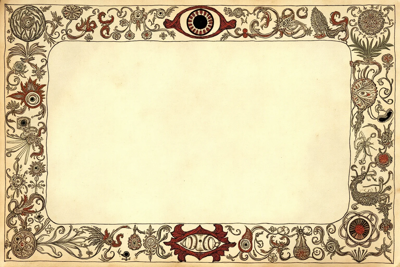 22 Creepiest Pieces of Medieval Art (And the Strange History Behind Them) 22 An ornately decorated manuscript page border featuring strange whimsical creatures and a large stylized eye motif