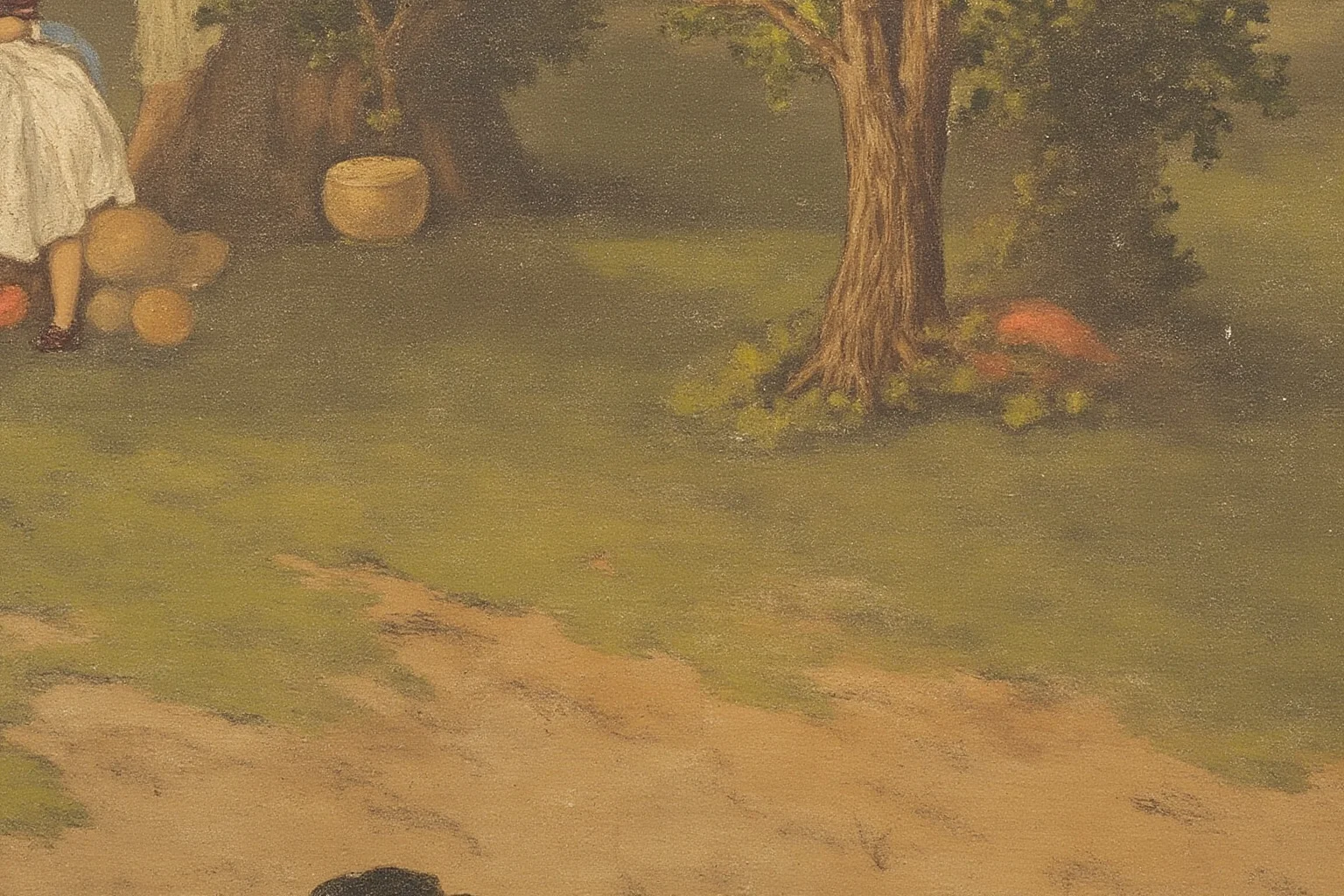 Amazing Facts About Claude Monet: His Life and 10 Greatest Paintings 22 An unfinished, partially faded large outdoor picnic scene with figures under trees, painted canvas fragment