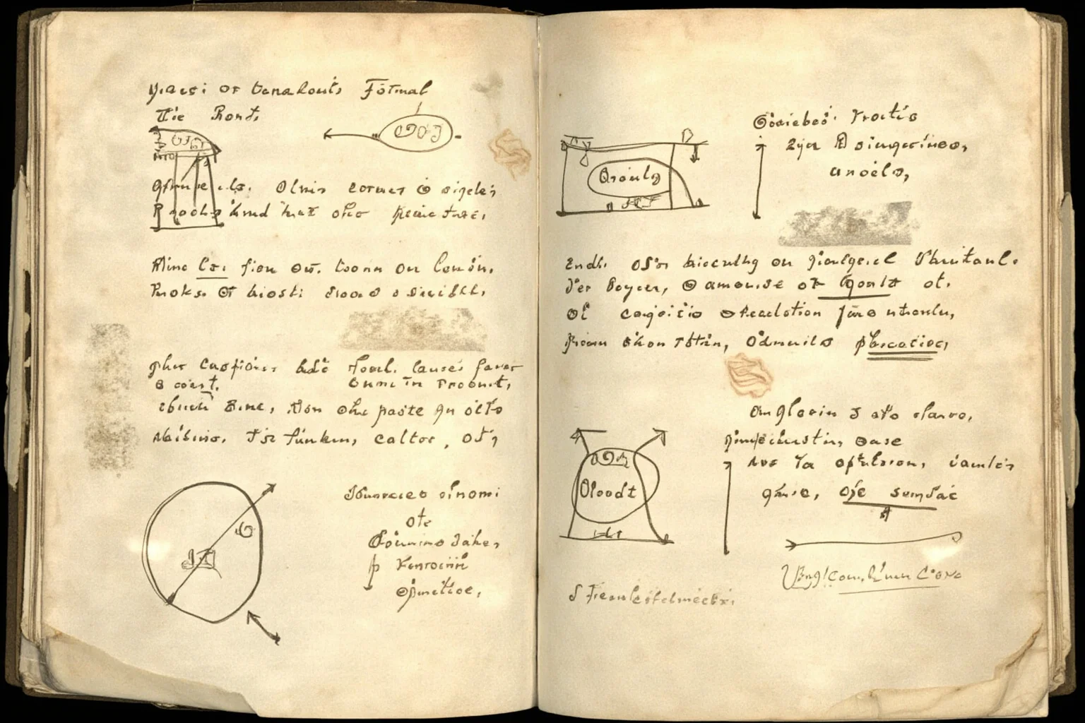 Ancient Greek manuscript pages showing diagrams of the four causes: material, formal, efficient, and final