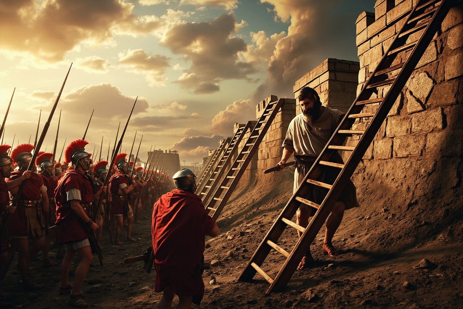 23 Important Ancient Greek Battles In History 12 Ancient Greek soldiers fighting near a fortified northern city, siege ladders against stone walls