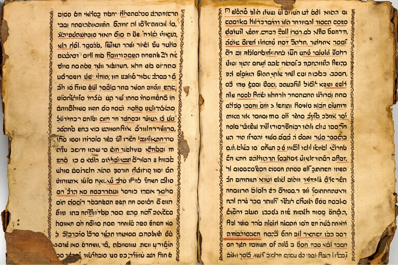 Ancient Hebrew and Greek manuscript text side by side on aged parchment