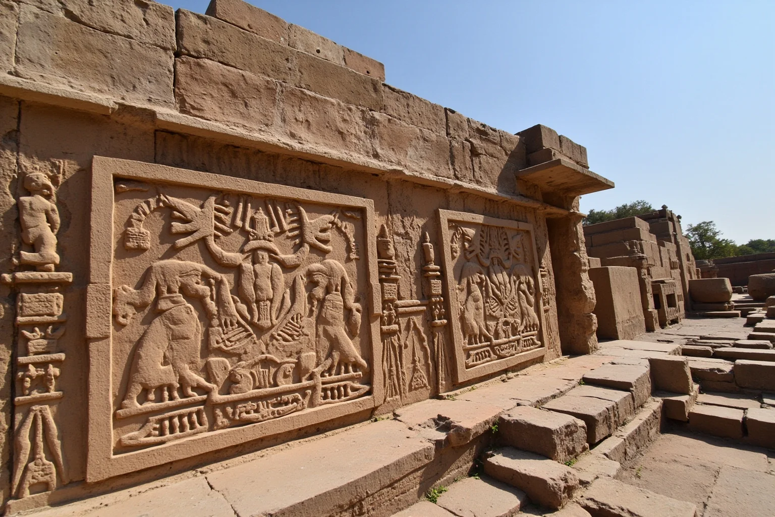 Ancient Indian Gupta-era observatory and temple carvings symbolizing mathematics and astronomy