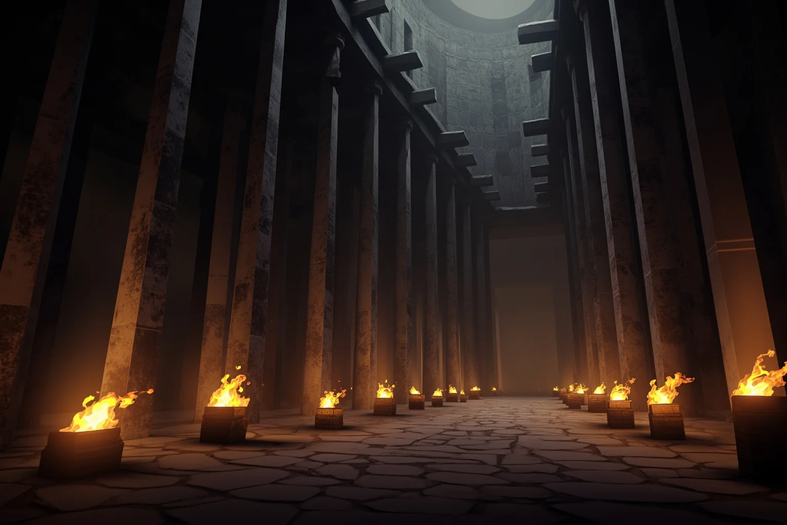22 Creepiest People in History (And the Truth Behind Their Legends) 6 Ancient Roman imperial hall with marble columns and dramatic torchlight, moody illustration