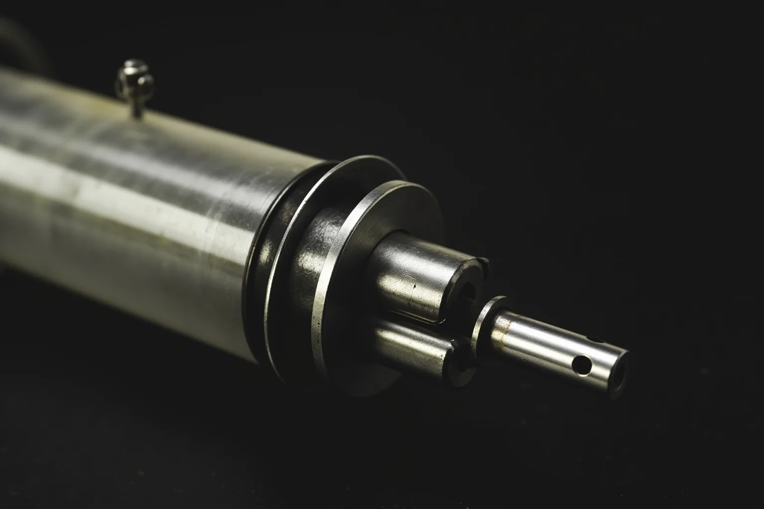 Antique medical syringe with one-handed pump mechanism, close-up detail
