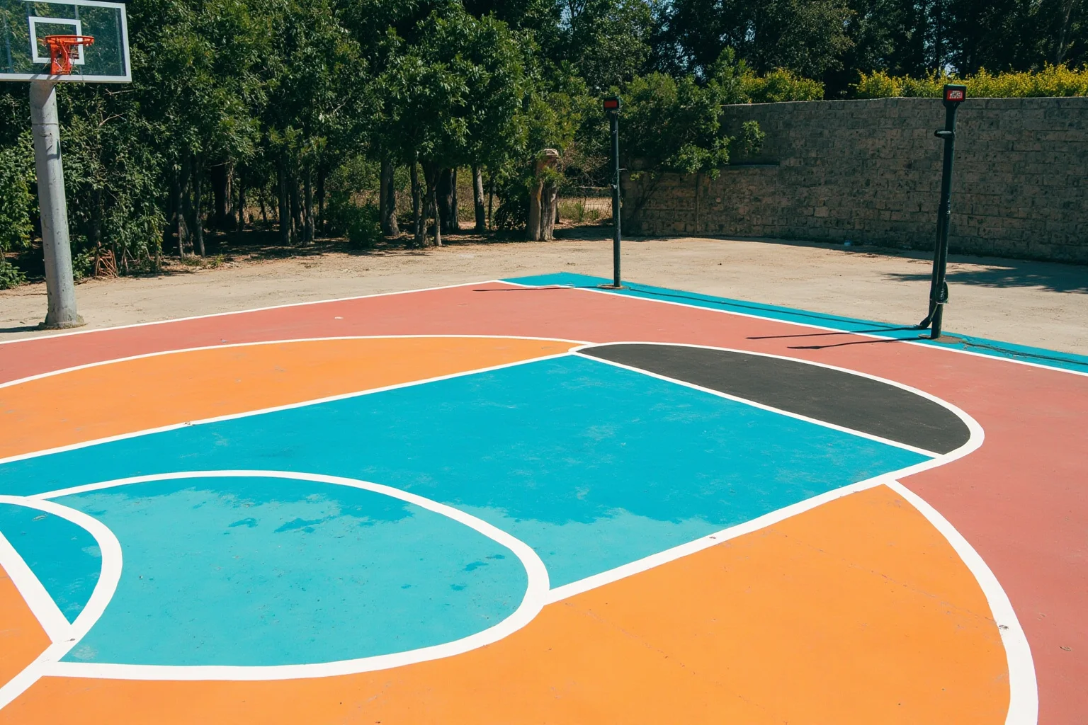 26 of History's Most Famous Rivalries 14 Basketball court with two contrasting team-colored halves and a hoop at center