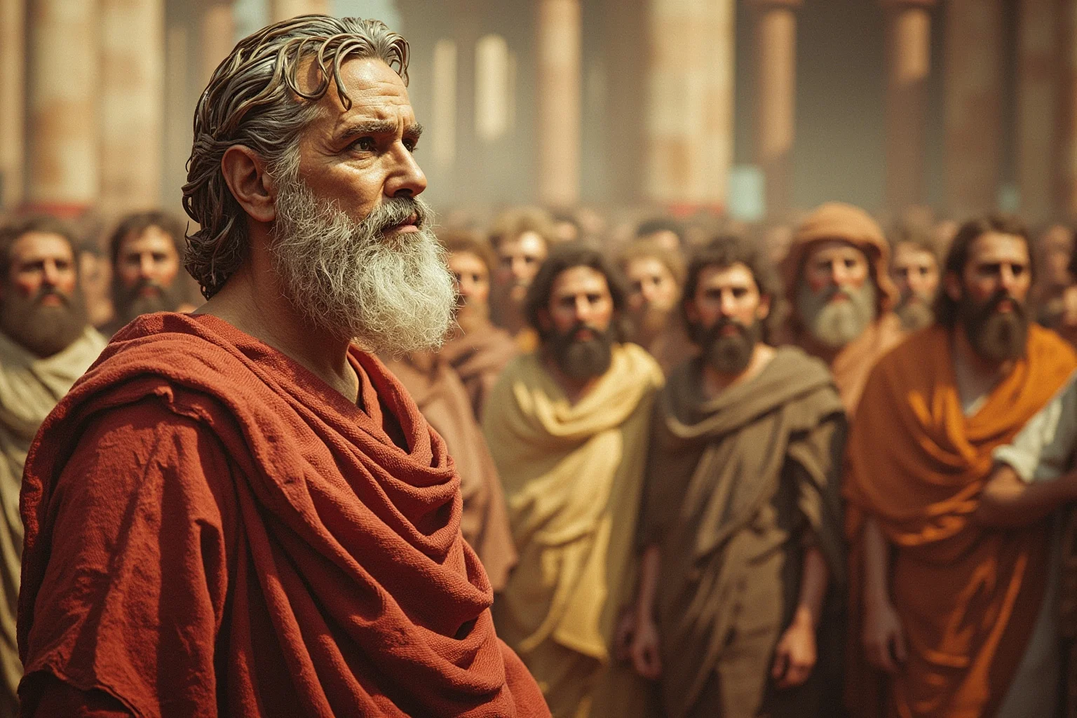 Best and Worst Popes in History: Ranking 20 Who Shaped (or Shook) the Church 6 A stylized illustration of an ancient apostle figure in simple robes standing before a crowd in early Rome, painting style