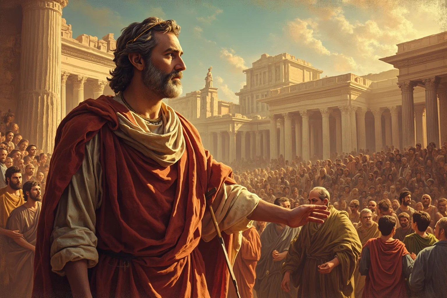 Best and Worst Popes in History: Ranking 20 Who Shaped (or Shook) the Church 16 A stylized illustration of an ancient apostle figure in simple robes standing before a crowd in early Rome, painting style